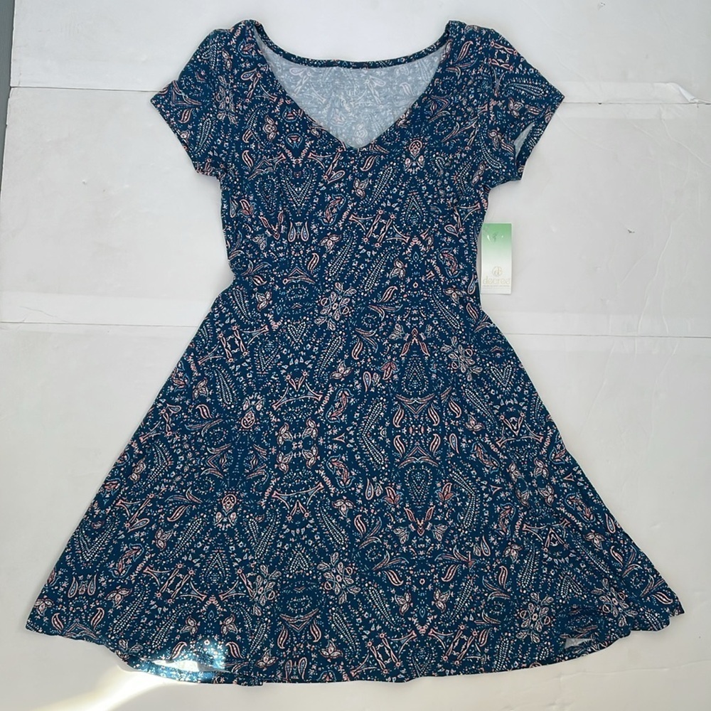 Decree Blue V-Neck Fit and Flare Skater Y2K Dress Medium